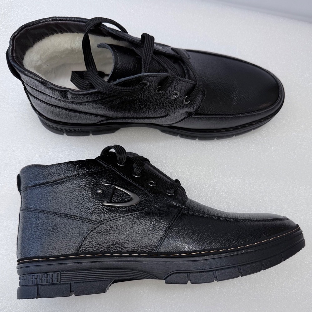 Mens Black Faux Leather Winter Lined Lace Up Ankle Boots Size 11 Fashion - Picture 10 of 15